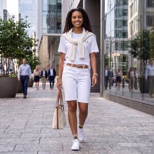 Just Black Denim White Shorts Bermuda Length